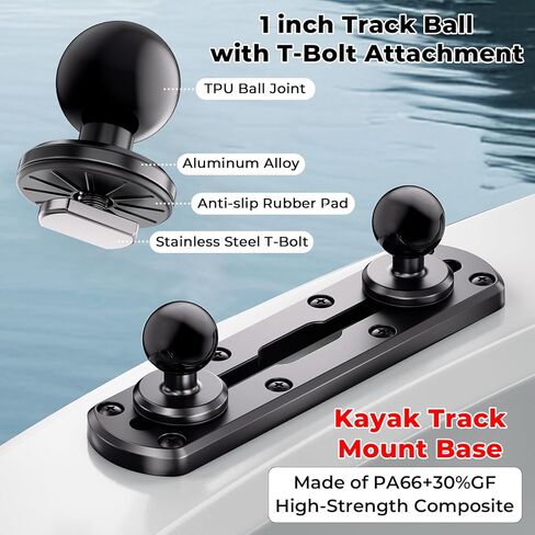 7" Track Mount with 2 PCS 1" Ball T-Bolt Base for Kayak Boat, Compatible with RAM Mounts B Size 1" Ball Double Socket Arm, for Phone Holder, Action Camera Holder, Fish Finder Mount, 10 Screws in Saudi Arabia