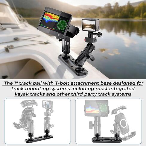 7" Track Mount with 2 PCS 1" Ball T-Bolt Base for Kayak Boat, Compatible with RAM Mounts B Size 1" Ball Double Socket Arm, for Phone Holder, Action Camera Holder, Fish Finder Mount, 10 Screws in Saudi Arabia