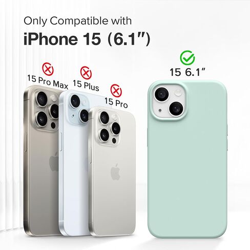 حافظة GONEZ لهاتف iPhone 15، حافظة من السيليكون السائل مع [واقي شاشة واحد + 1 واقي عدسة الكاميرا]، غطاء هاتف واقٍ وبطانة ناعمة من الألياف الدقيقة مضادة للخدش مقاس 6.1 بوصة، أخضر نعناعي in Saudi Arabia