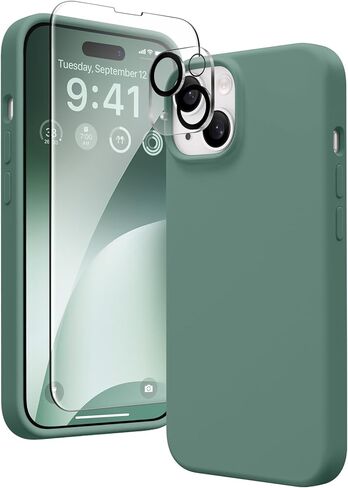 حافظة GONEZ لهاتف iPhone 15، حافظة من السيليكون السائل مع [واقي شاشة واحد + 1 واقي عدسة الكاميرا]، غطاء هاتف واقٍ وبطانة ناعمة من الألياف الدقيقة مضادة للخدش مقاس 6.1 بوصة، أخضر نعناعي in Saudi Arabia