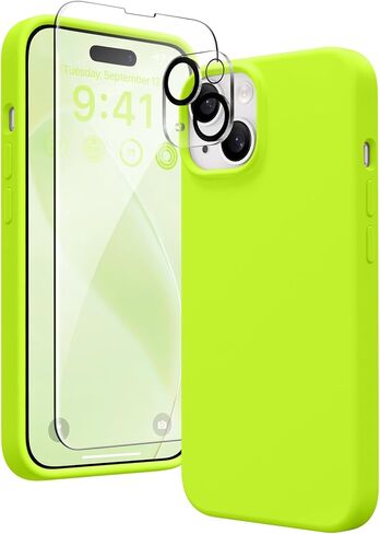 حافظة GONEZ لهاتف iPhone 15، حافظة من السيليكون السائل مع [واقي شاشة واحد + 1 واقي عدسة الكاميرا]، غطاء هاتف واقٍ وبطانة ناعمة من الألياف الدقيقة مضادة للخدش مقاس 6.1 بوصة، أخضر نعناعي in Saudi Arabia