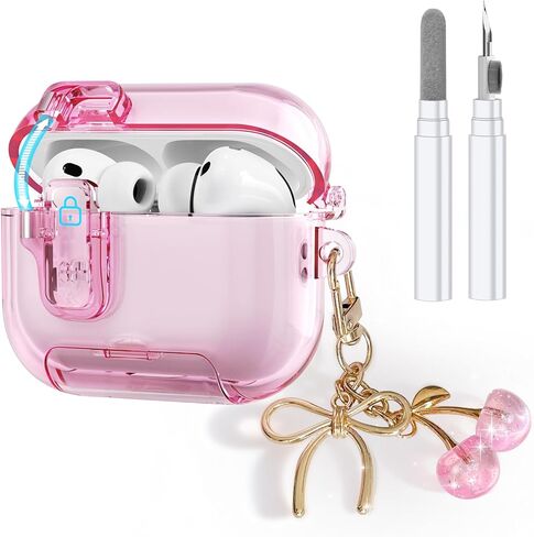 متوافق مع حافظة AirPods Pro 3 مع قفل أمان، غطاء حماية شفاف من مادة TPU لجهاز Airpods Pro الجيل الثالث مع مجموعة منظف وحلقة تسلق للنساء والفتيات in Kuwait