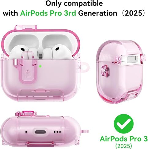 متوافق مع حافظة AirPods Pro 3 مع قفل أمان، غطاء حماية شفاف من مادة TPU لجهاز Airpods Pro الجيل الثالث مع مجموعة منظف وحلقة تسلق للنساء والفتيات in Kuwait