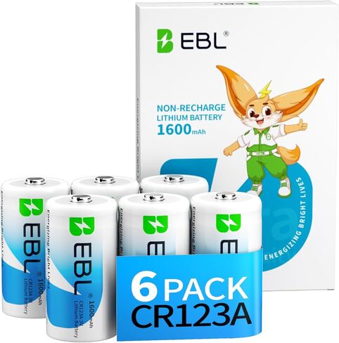 بطارية EBL CR123A مكونة من 6 قطع، بطاريات ليثيوم 123A 123 3 فولت بقوة 1600 مللي أمبير في الساعة عالية الطاقة متوافقة مع CR17345، CR17335 in Kuwait
