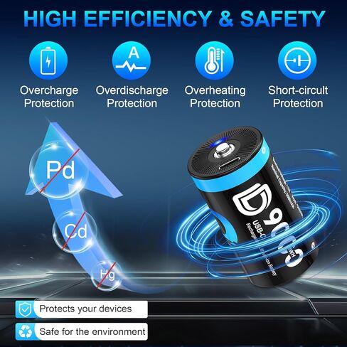 Rechargeable D Batteries 8 Pack, 9000mWh Lithium D Cell Battery in Kuwait