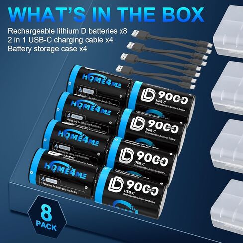 Rechargeable D Batteries 8 Pack, 9000mWh Lithium D Cell Battery in Kuwait