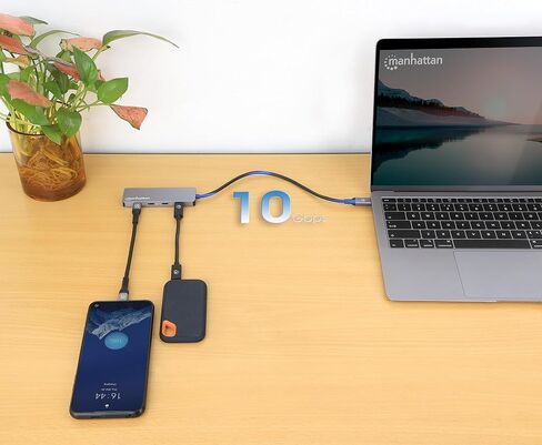 موزع مانهاتن 4 منافذ 10 جيجا USB-C: اتصال فائق السرعة لأجهزة الكمبيوتر المحمولة والمزيد، تصميم مدمج وجاهز للسفر - 181143 in Kuwait