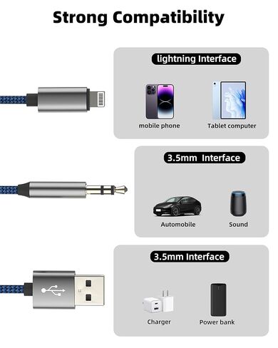 AUX Cord for IPhone Lightning to 3.5mm USB Charger Adapter (1.2m)Audio Headphone Jack Cable Car for Apple 14 13 Pro Phone Dongle AUXiliary Lighting AUXiliar Dual Port Stereo Speaker Connector for IPad in Saudi Arabia
