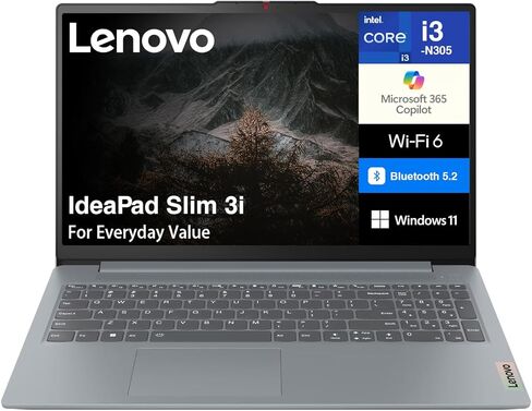 كمبيوتر محمول Lenovo IdeaPad Slim 3i بشاشة 15.6 بوصة عالية الدقة مضادة للتوهج (Intel i3-N305، 8GB LPDDR5، 128GB SSD، Intel UHD، كاميرا ويب HD 720p، WiFi 6 + BT 5.2، Win 11 Pro) مع موسع منفذ USB DKZ in Saudi Arabia