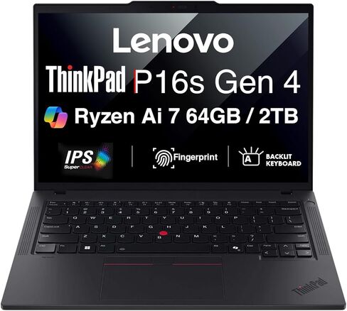 Lenovo ThinkPad P16s Gen 4 Copilot+ محطة عمل متنقلة 16 بوصة 4K OLED تعمل باللمس، (AMD Ryzen AI 7 350، Radeon 860M، 32GB DDR5، 1 تيرابايت SSD، إضاءة خلفية، بصمة الإصبع، 2 Thunderbolt 4، WiFi 7+BT، Win 11 Pro) in Kuwait