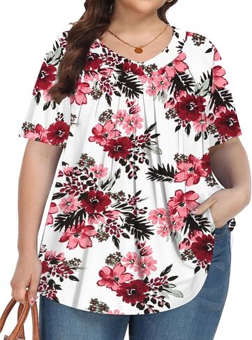 قمصان Tencede للسيدات بمقاسات كبيرة وأكمام قصيرة ورقبة على شكل حرف V كاجوال فضفاضة مناسبة للصيف in Kuwait