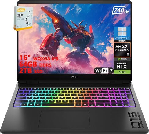 HP OMEN MAX 16 Gaming Laptop | 16" WQXGA IPS 240Hz (500 nits, 100% sRGB) | AMD Ryzen AI 9 HX 375 | 32GB DDR5 2TB SSD | GeForce RTX 5080 (1334 AI Tops) | RGB Backlit Wi-Fi 7 Win11 Pro w/DLCA Accessory in Saudi Arabia