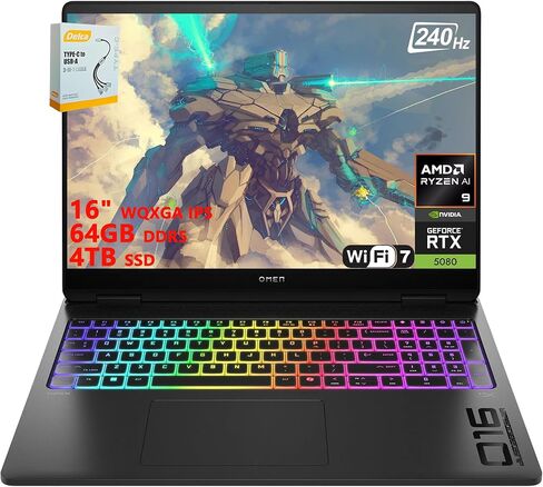 HP OMEN MAX 16 Gaming Laptop | 16" WQXGA IPS 240Hz (500 nits, 100% sRGB) | AMD Ryzen AI 9 HX 375 | 32GB DDR5 2TB SSD | GeForce RTX 5080 (1334 AI Tops) | RGB Backlit Wi-Fi 7 Win11 Pro w/DLCA Accessory in Saudi Arabia