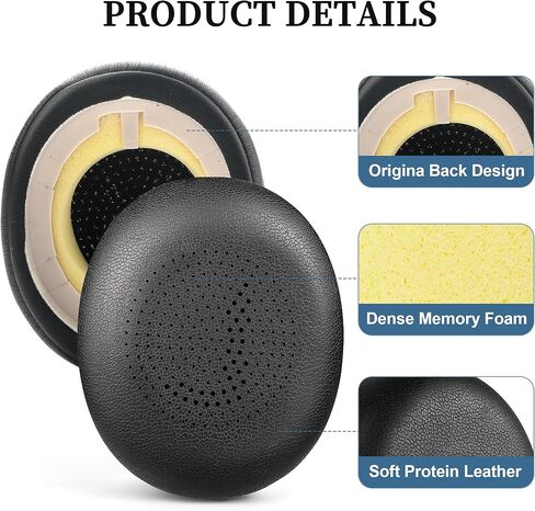 وسائد أذن بديلة لـ Jabra Evolve2 65 - وسائد أذن من الجلد البروتيني الناعم لسماعات Jabra Evolve2 65/ Evolve2 40/ Elite 45h اللاسلكية على الأذن (أسود) in Kuwait