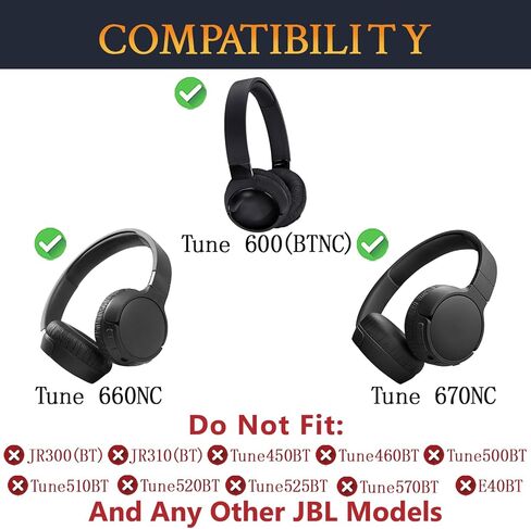 استبدال وسائد الأذن SOULWIT لسماعات JBL Tune 600(T600BTNC 600BTNC)/660(T660NC 660NC)/670(T670NC 670NC) ووسائد الأذن مع جلد بروتين ناعم، إسفنج عازل للضوضاء - أسود in Kuwait