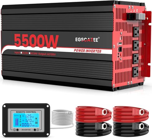 6000W Power Inverter 12V DC to 120V AC, 11000W Peak Off-Grid Solar Converter for 12V Battery Bank, RV, Truck & Home Backup Power System, 4 AC Outlets, USB & Type-C Port, LCD Remote Controller in Kuwait