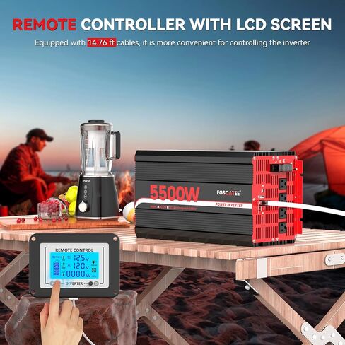 6000W Power Inverter 12V DC to 120V AC, 11000W Peak Off-Grid Solar Converter for 12V Battery Bank, RV, Truck & Home Backup Power System, 4 AC Outlets, USB & Type-C Port, LCD Remote Controller in Kuwait