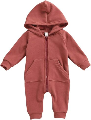Baby Boy Long Sleeve Romper Contrast Color Casual Zipper Hooded Jumpsuit Toddler Fall Winter Warm One Piece Outfit in Saudi Arabia