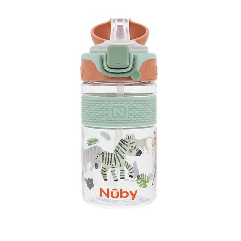 كوب Nuby Thirsty Kids Flip-It Bolt للأطفال الصغار مع قفل بزر ضغط وفوهة من السيليكون - 12 أونصة - سهل الإمساك ومقاوم للانسكاب - 18+ شهرًا - Safari in Saudi Arabia