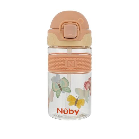 كوب Nuby Thirsty Kids Flip-It Bolt للأطفال الصغار مع قفل بزر ضغط وفوهة من السيليكون - 12 أونصة - سهل الإمساك ومقاوم للانسكاب - 18+ شهرًا - Safari in Saudi Arabia