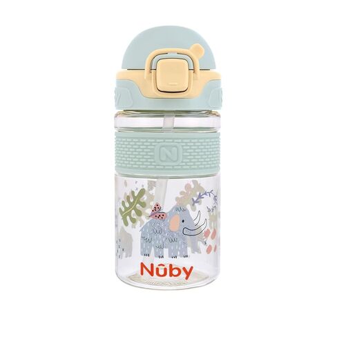 كوب Nuby Thirsty Kids Flip-It Bolt للأطفال الصغار مع قفل بزر ضغط وفوهة من السيليكون - 12 أونصة - سهل الإمساك ومقاوم للانسكاب - 18+ شهرًا - Safari in Saudi Arabia