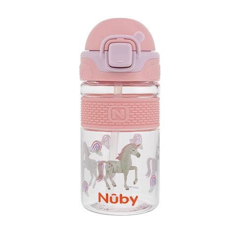 كوب Nuby Thirsty Kids Flip-It Bolt للأطفال الصغار مع قفل بزر ضغط وفوهة من السيليكون - 12 أونصة - سهل الإمساك ومقاوم للانسكاب - 18+ شهرًا - Safari in Saudi Arabia