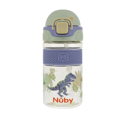 كوب Nuby Thirsty Kids Flip-It Bolt للأطفال الصغار مع قفل بزر ضغط وفوهة من السيليكون - 12 أونصة - سهل الإمساك ومقاوم للانسكاب - 18+ شهرًا - Safari in Saudi Arabia