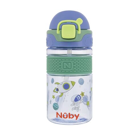 كوب Nuby Thirsty Kids Flip-It Bolt للأطفال الصغار مع قفل بزر ضغط وفوهة من السيليكون - 12 أونصة - سهل الإمساك ومقاوم للانسكاب - 18+ شهرًا - Safari in Saudi Arabia