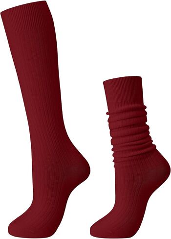 Shihanee 1 Pair Women's Knee High Socks Soft Warm Ribbed Knit Boot Slouch Socks Xmas Holiday Winter Gifts for Women Girls in Kuwait