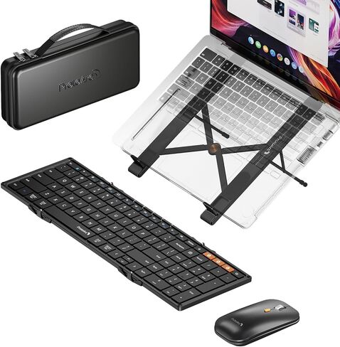 ProtoArc XKM01 Foldable Keyboard Mouse and CS100 Portable Laptop Stand for Desk Combo - Black in Saudi Arabia