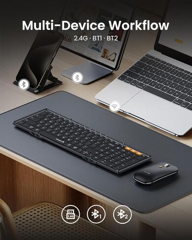 ProtoArc XKM01 Foldable Keyboard Mouse and CS100 Portable Laptop Stand for Desk Combo - Black in Saudi Arabia