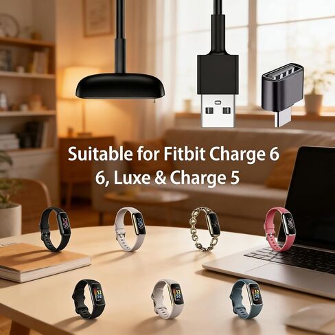 USB A and USB C Charger for Fitbit Charge 6/5 Luxe,3.3 Feet Magnetic Charging Cable with Reset Button, Power Cord Replacement with Type-C Adapter for Fitbit Charge 6/5 Luxe Watch in Saudi Arabia