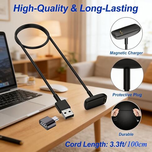 USB A and USB C Charger for Fitbit Charge 6/5 Luxe,3.3 Feet Magnetic Charging Cable with Reset Button, Power Cord Replacement with Type-C Adapter for Fitbit Charge 6/5 Luxe Watch in Saudi Arabia
