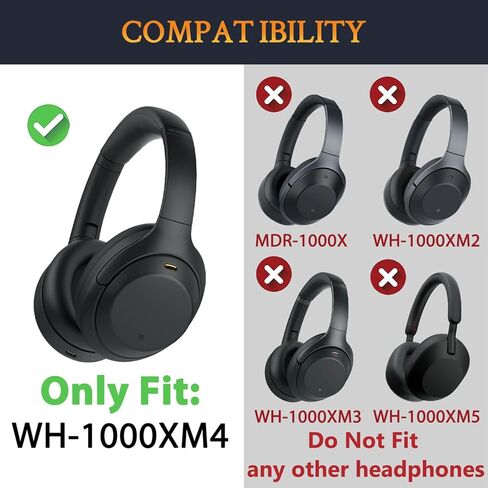 وسائد أذن بديلة من الجلد السويدي الصغير من SOULWIT لسماعات الرأس Sony WH-1000XM4 (WH1000XM4)، وسائد الأذن مع رغوة عازلة للضوضاء، وسمك إضافي، دون التأثير على المستشعر - أسود in Kuwait