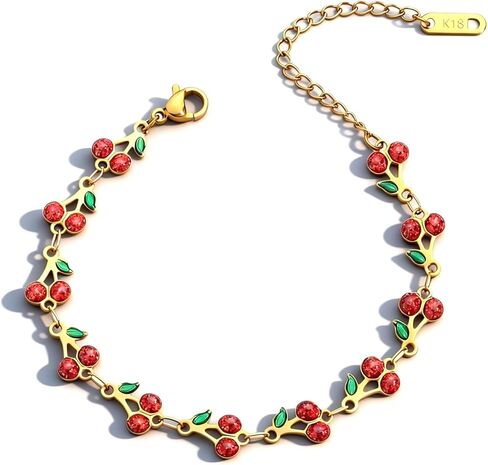 Long tiantian Cherry Bracelet for Women Cute Cherry Jewelry Accessories Fruit Dress Outfit Valentines Day Gifts for Her in Saudi Arabia