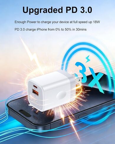 كتلة شاحن USB C بقدرة 40 وات لـ Google، شاحن حائط ثنائي المنفذ PD للشحن السريع من النوع C مع USB C وUSB A، محول طاقة لـ Google Pixel 10/10 Pro/9/9a/8/7/6، Pixel Fold، iPhone 17/16/15، Samsung Galaxy in Kuwait