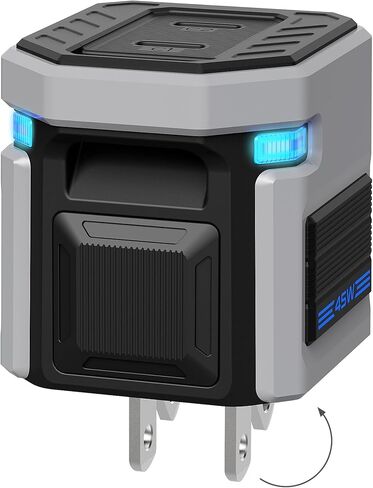 شاحن سريع بقدرة 45 وات GaN مزدوج USB-C - نمط Mecha Robot مع ضوء تنفس حساس للمس، قابس قابل للطي لهاتف iPhone 17/16 وiPad Pro وGalaxy S24 وPixel 9 وهدية تقنية لشاحن السفر فائق الصغر in Kuwait