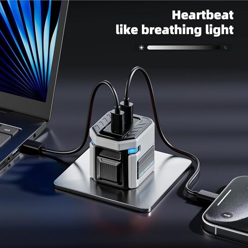 شاحن سريع بقدرة 45 وات GaN مزدوج USB-C - نمط Mecha Robot مع ضوء تنفس حساس للمس، قابس قابل للطي لهاتف iPhone 17/16 وiPad Pro وGalaxy S24 وPixel 9 وهدية تقنية لشاحن السفر فائق الصغر in Kuwait