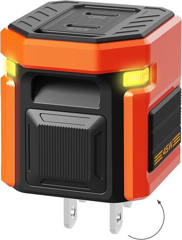 شاحن سريع بقدرة 45 وات GaN مزدوج USB-C - نمط Mecha Robot مع ضوء تنفس حساس للمس، قابس قابل للطي لهاتف iPhone 17/16 وiPad Pro وGalaxy S24 وPixel 9 وهدية تقنية لشاحن السفر فائق الصغر in Kuwait