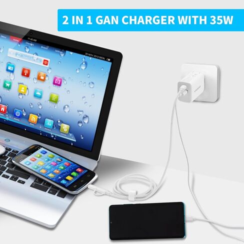 Cell Phone Wall Charger Block Fast Charging with Type C to Type C & Lightning Cable 3ft, PD 35W USB-C & QC 3.0 USB-A Port, for iPhone 17/16/15/14 and More, AirPods, iPad and Android Phones in Saudi Arabia