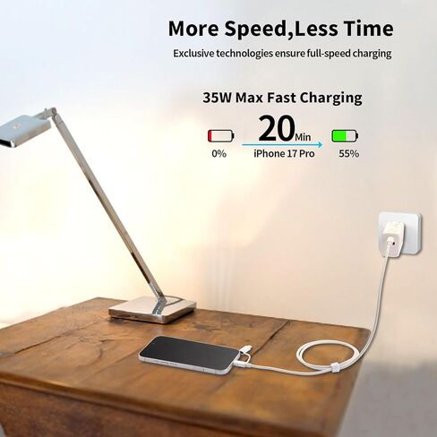 Cell Phone Wall Charger Block Fast Charging with Type C to Type C & Lightning Cable 3ft, PD 35W USB-C & QC 3.0 USB-A Port, for iPhone 17/16/15/14 and More, AirPods, iPad and Android Phones in Saudi Arabia