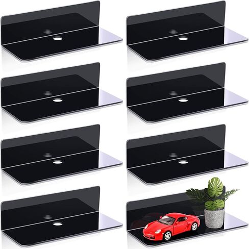 Maitys 8 Pcs Acrylic Floating Shelves 9 Inches Adhesive Wall Mounted Shelves No Drill Hanging Acrylic Wall Display for Living Room Bathroom Bedroom Kitchen Office(Clear) in Saudi Arabia