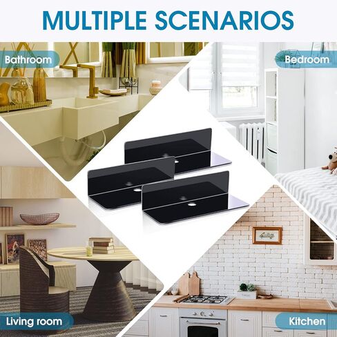 Maitys 8 Pcs Acrylic Floating Shelves 9 Inches Adhesive Wall Mounted Shelves No Drill Hanging Acrylic Wall Display for Living Room Bathroom Bedroom Kitchen Office(Clear) in Saudi Arabia