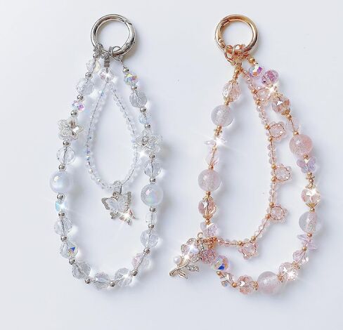 JANDM 2 قطعة كريستال مطرز حلية هاتف حزام أسورة يد حر اليدين فراشة زهرة حبل سلسلة مفاتيح لحقيبة المحفظة المحفظة in Kuwait