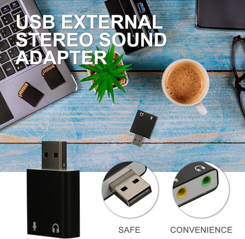 USB Stereo Audio Adapter External Sound Card with Headphone and Microphone Jack Aluminum Alloy Compatible with Laptop for Gaming Music and Movies in Kuwait