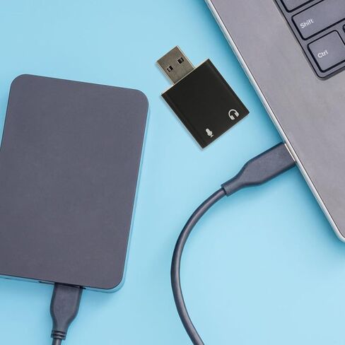 USB Stereo Audio Adapter External Sound Card with Headphone and Microphone Jack Aluminum Alloy Compatible with Laptop for Gaming Music and Movies in Kuwait