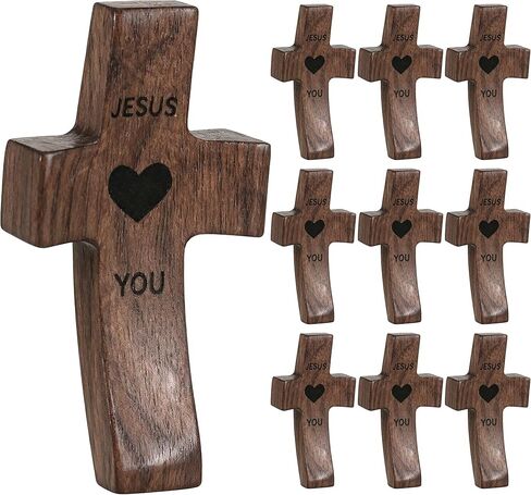 Zourglow 10 Pcs Wooden Cross Fidget, Pocket Crosses in Bulk - Jesus Loves You Pocket Cross for Prayer & Stress Relief, Christian Gift for Easter, Baptism, Communion, Encouragement in Saudi Arabia