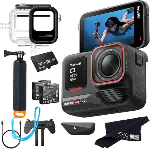 Insta360 Ace Pro 2 Dive Bundle- 8K Waterproof Action Camera Co-Engineered with Leica, Flagship 1/1.3" Sensor, 8K30, 2.5" Flip Screen|Includes Dive Case, Float Handle Grip (512GB) in Saudi Arabia