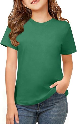ZDC Girls Short Sleeve Shirts Crewneck T Shirts Kids Summer Tops Basic Tees 5-14 Years in Saudi Arabia