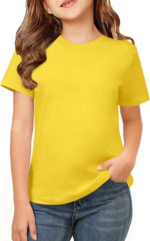 ZDC Girls Short Sleeve Shirts Crewneck T Shirts Kids Summer Tops Basic Tees 5-14 Years in Saudi Arabia